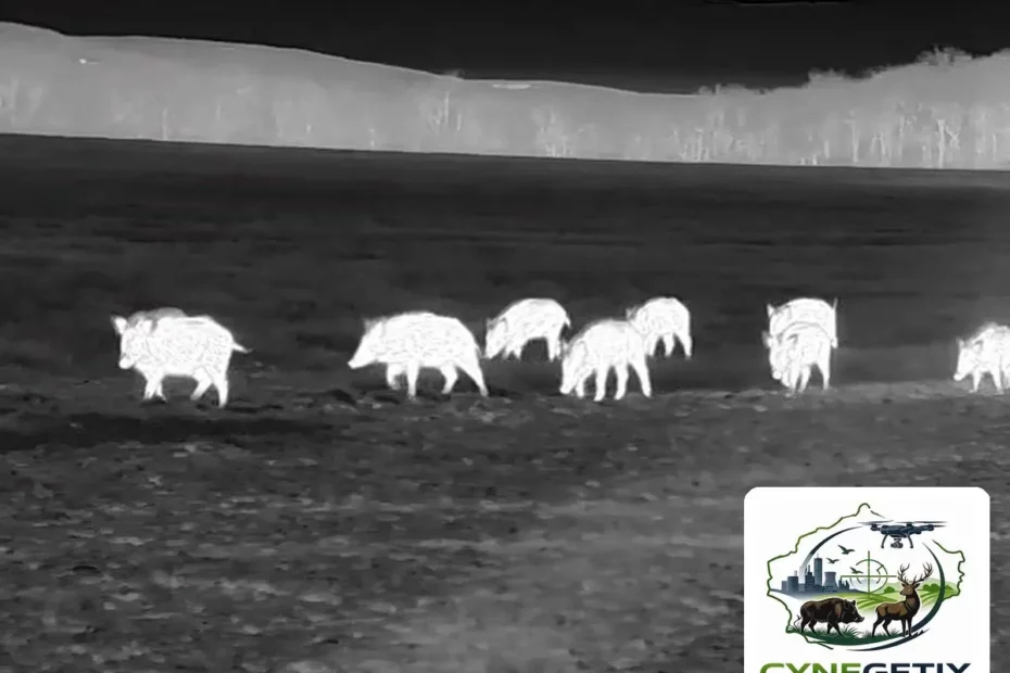 Compagnie de sangliers observée à la caméra thermique dans les Landes, avril 2026 – Cynegetix